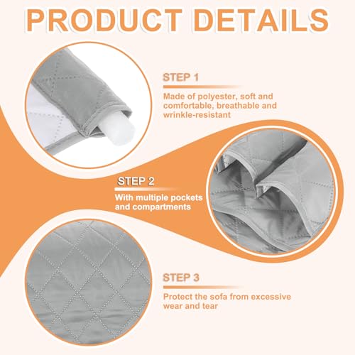 uxcell 1 Pcs Recliner Armchair Caddy, Couch Armrest Organizer with 5 Pockets for Bedside Sofa Remote Control Holders Magazine Phone Book Glasses (Gray, 35"x13") - color: Gray