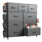 WLIVE Dresser for Bedroom with 10 Drawers, Fabric Dresser Chest of Drawers with Side Pockets and Hooks, Sturdy Metal Frame, Drawers Organizer Unit for Room, Hallway, Dark Gray - color: Dark Gray