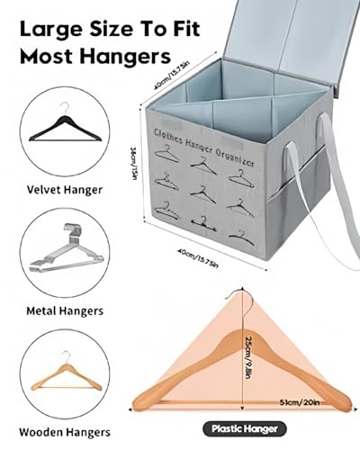 Large Sturdy Hanger Storage, Hanger Organizer Space Saver, Portable Hanger Holder Organizer with Handles, Hanger Organizer Stacker Box Caddy Containers for Closet Laundry Rooms (1 Pack)