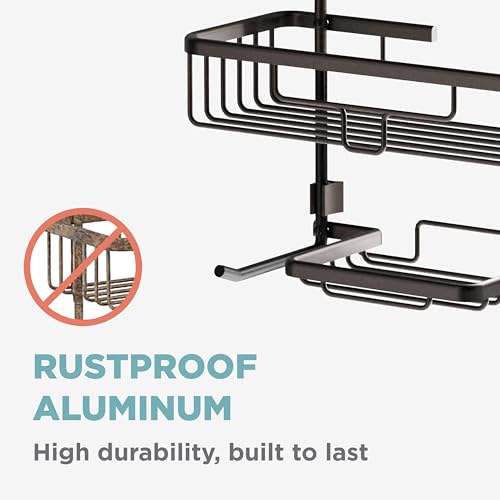 Zenna Home Rustproof Hanging Shower Caddy, Over the Shower Head Caddy with 2 Shelves and Built In Hooks, Aluminum Bathroom Hanging Organizer, Bronze - color: Bronze
