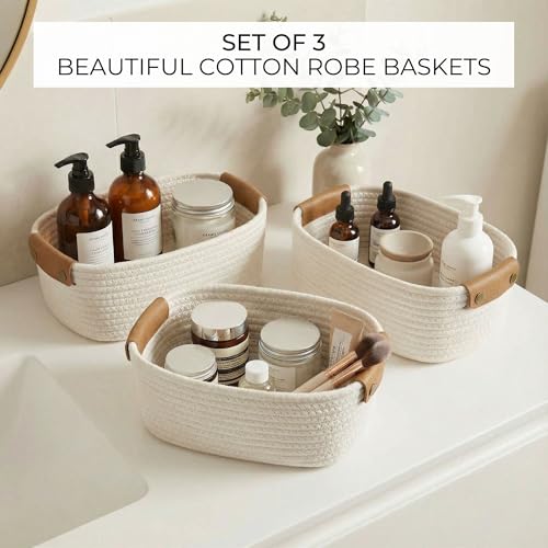 Beautiful Storage Basket Set of 3 - Sturdy Jute Rope Baskets for Shelves Are Perfect for Organizing Your Home - Quality Storage Bins Easily Fit With Any Nursery or Bedroom Decor - color: Beige