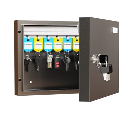 16 Key Lock Box – Wall Mounted Key Cabinet with Magnetic Door & Key Tags, Steel Lockable Key Organizer for Home, Garage & Small Office - size: 16 Key (Basic)