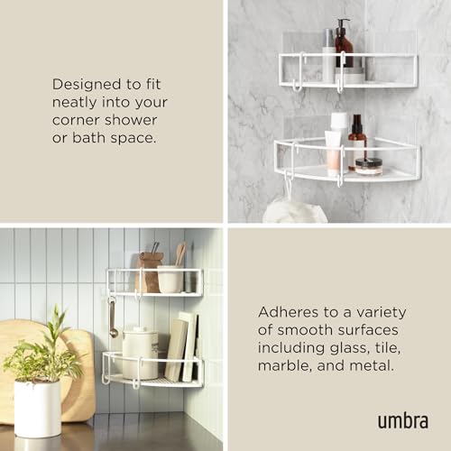 Umbra Cubiko Shower Corner Shelf, Metal Floating Shelves with Adhesive Mounting Strips, 2-Pack, White - color: White, size: Corner, style: Corner Shelf