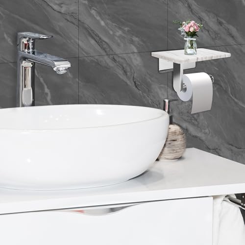Toilet Paper Holder with Natural Marble Shelf for Bathroom Washroom,Wall Mounted Tissue Holder Suitable for Mega Roll (Brushed Nickel, Middle 7.87 * 4.72 in) - color: Brushed Nickel, size: Middle 7.87 * 4.72 in