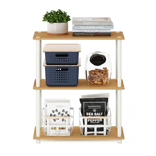 Furinno TURN-N-TUBE Storage Shelves, 3-Tier Book Shelf, Corner Shelf, Toolless Open Shelves, for Organization and Storage, Living Room, Garage, Home Office, Beech - color: Beech/White, size: 3-Tier