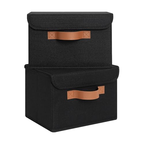 GRANNY SAYS Small Storage Bins with Lids, Small Storage Boxes, Shelf Baskets for Shelf, Collapsible Storage Bins for Living Room, Bedroom, 10x8x7 Inch, Black, 2-Pack - color: Black, size: Small-2 Pack