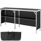 VEVOR Extra Long Folding Portable Bar Tradeshow Podium Table for Indoor, Outdoor, Party, Picnic, Exhibition, Includes Carrying Case, Storage Shelf and Black Skirt, 77.95" x 15.16" x 34.65" - size: 77.95 INCH