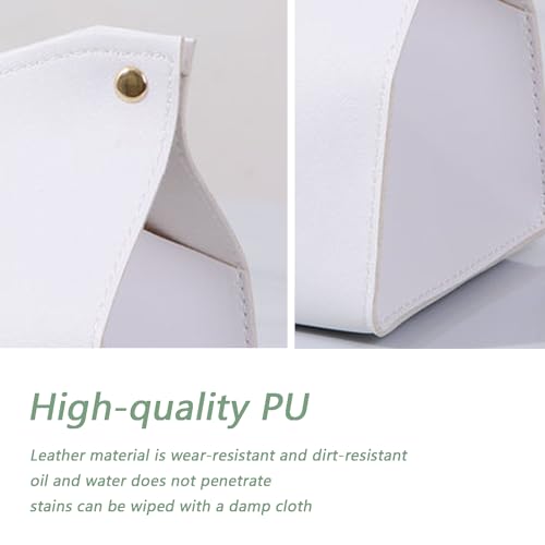 1PCS PU Leather Tissue Box Cover, Rectangle Facial Paper Organizer Dispenser, Modern Tissue Case Holder for Vanity Countertop Nightstands Living Room Office Desk Car (White) - color: White