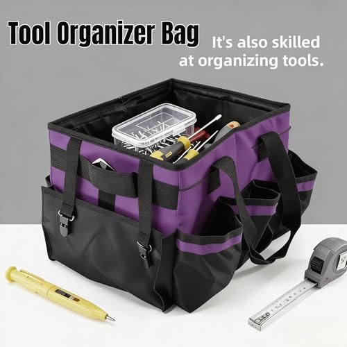 Tool Organizer Tote Bag, Pink and Black, Large Capacity with Adjustable Compartments, Portable Cleaning Storage Caddy, 14.96x10.63x9.06 Inches (Purple) - color: Purple