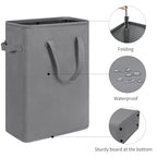ZERO JET LAG Slim Laundry Hamper With Handles Collapsible Laundry Basket Thin Dirty Clothes Basket Narrow Laundry Bag Foldable Dirty Cloth Hamper 45L (24 inches,Grey) - color: Gray (With Handles)