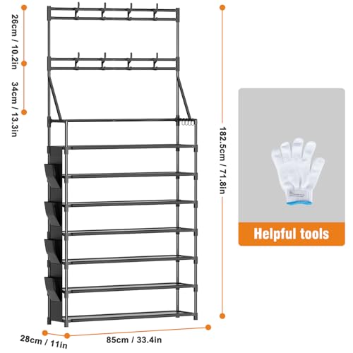 OYREL Shoe Rack 7 Tier Sturdy Shoe Racks for Closet Shoes Organizer for 28-35 Pairs Large Capacity Shoe Storage Rack with Multifunctional 5 Hooks and Side Pocket for Entrance Entryway - color: Black, size: 7 Tier