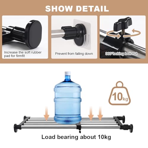 Hershii Expandable Closet Tension Shelf Rod Adjustable Metal Storage Rack Cabinet Organizer DIY Divider Separator Shelves for Wardrobe Cupboard Kitchen Bathroom, Black, 19.69-31.5inches - color: Black, size: 19.68 - 31.49 inches