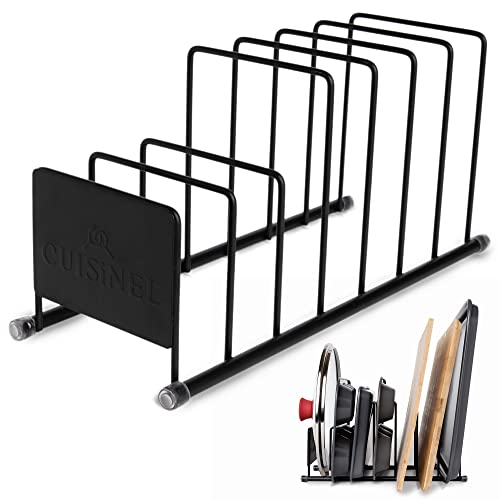 Cuisinel Pot Lid and Dish Organizer Rack - Matte Black Kitchen Storage/Organization Stand - 7-Tier Cabinet/Counter, Cookware, Pots and Pan Lids/Covers, Cutting Board Holder Organizer - color: Black, size: Lid Rack