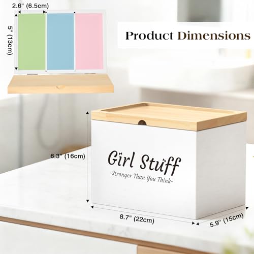 Luxspire Tampon Holder for Bathroom - Discreet Feminine Product Organizer with Lid & Wood Pad, Shark Week Tampon Storage Box, Stylish Girl Stuff Organizer for Bathroom, White - color: White