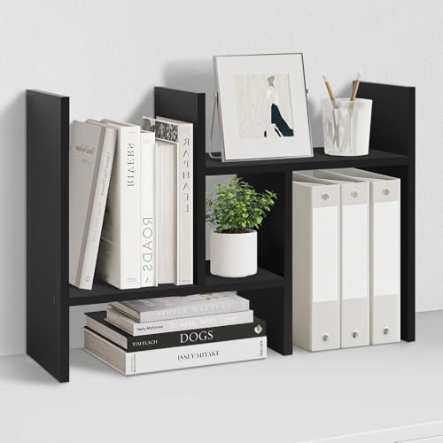 MASAKA B&W - Desk Organizer Aesthetic Shelf, Desktop Bookshelf, Double H Plants Display Shelf, Storage Rack Adjustable Stackable for Office Home Dorm - Perfect for Books, Plants & Decor (Black) - color: Black*01