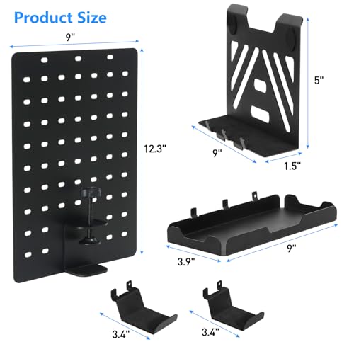 MAXECHO Desk Side Storage Holder, Metal Pegboard, Above or Under Desk Laptop Mount, Table Side Hanging File Organizer, Clamp On Cable Management Tray, Peg Board for Gaming, Office - color: Black, size: Single-deck with Cable Tray & Hooks