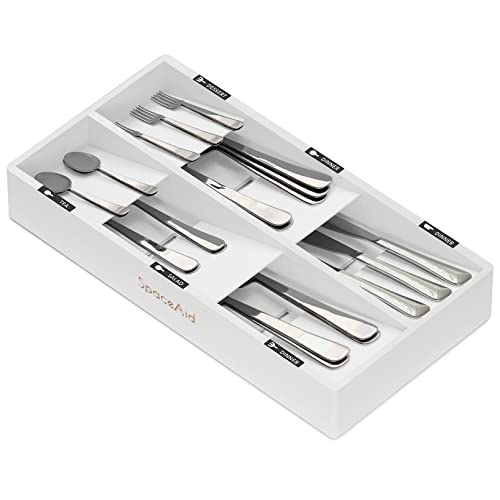 SpaceAid Bamboo Silverware Drawer Organizer with Labels, Kitchen Utensil Tray Holder Organizer for Flatware, Cutlery, Spoon and Knives Drawer Storage Organization (White, 6 Slots) - color: White