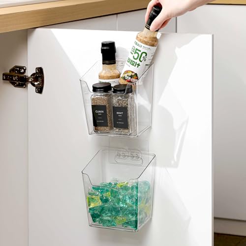 2-Pack Kitchen Cabinet Door Organizer Adhesive, Hanging Storage Bins, Stick on Small Wall Storage Container, Bathroom Floating Shelf Under Sink Caddy Spice Rack for Pantry Organizer, Office, Dorm - color: 2 Pack, size: Large