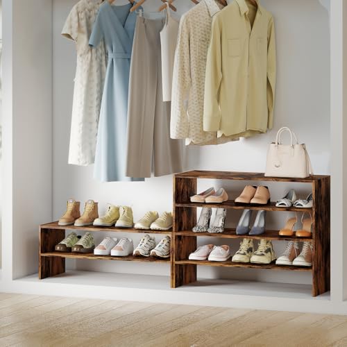 Giantex 3-in-1 Vertical Shoe Rack, 6-Tier Free Standing Shoe Storage Organizer w/Stackable Design for 18 Pairs, 31 Inch Wide Wood Shoe Shelf for Closet, Entryway, Living Room, Office, Brown - color: Brown