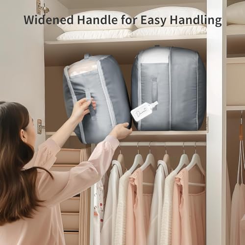 DIMJ Comforter Storage Bag 6 Pack - Blanket Storage Organizer Compression Bags, Large Capacity Ultra Space Saving Self Compression Organize for Bedding, Pillow, Duvet, Sheet Storage with Zipper Window - color: Gray, size: 66L x 6 Pack