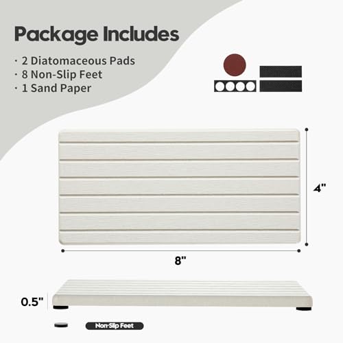 Razborci 2 Pack Greige Bathroom Sink Vanity Trays, Diatomite Stone Kitchen Counter Caddy Dish Soap Dispenser Sponge Holder, Water Absorbing Mat Organizer for Plant,Cosmetic Bottle, Beige, 8"x3.8" - color: 2pcs - 8"x 3.8" - Beige