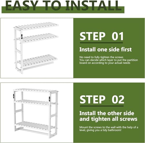 Galood Over The Toilet Storage Bathroom Shelves Wall Mounted 3 Tier Space Saver Corner Shelf Organizer Bamboo Towel Rack Toilet Paper Cabinet with Hanging Rod White - color: White 1pack, size: Standard
