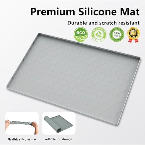 Mateeylife Under Sink Mats for Kitchen Waterproof 31"X22", Undersink Protectors，Silicone Mat Cabinet Liner, Under Sink Organizer for Bathroom and Kitchen，Boot Tray Pet Food Mat, Light Grey - color: Light Grey, size: 22''W x 31''L