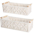 Kifmurase Macrame Storage Baskets 2PCS, Boho Woven Decorative Basket for Organizing with Handle, Countertop Toilet Paper Storage Container for Tank Bedroom Nursery Livingroom Entryway(White)