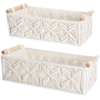 Kifmurase Macrame Storage Baskets 2PCS, Boho Woven Decorative Basket for Organizing with Handle, Countertop Toilet Paper Storage Container for Tank Bedroom Nursery Livingroom Entryway(White)