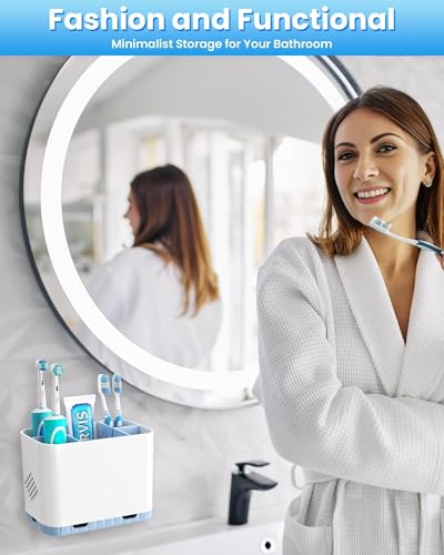 Toothbrush and Toothpaste Holders for Bathrooms Countertop - Detachable 5 Slots Kids Electric Toothbrush Holders Set Wall Mounted with Removable Dividers for Bathroom Decor and Accessories Organizer - color: Whiteblue