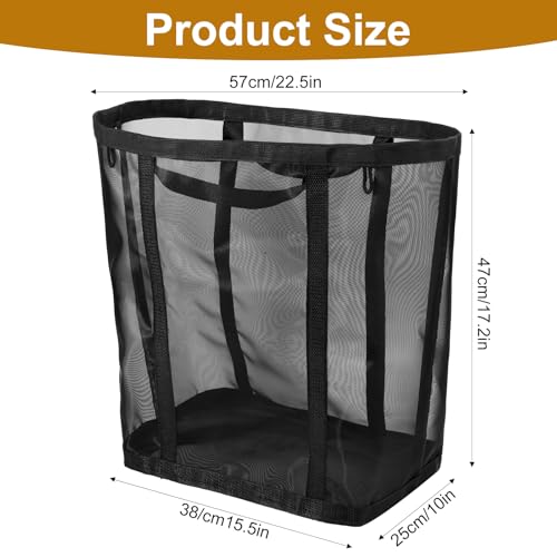 2 Pcs Mesh Bags with Handles, Collapsible Laundry Basket, Foldable Laundry Bag, Breathable Folding Beach Bag,Space-saving Travel Tote Bags (2, Black)
