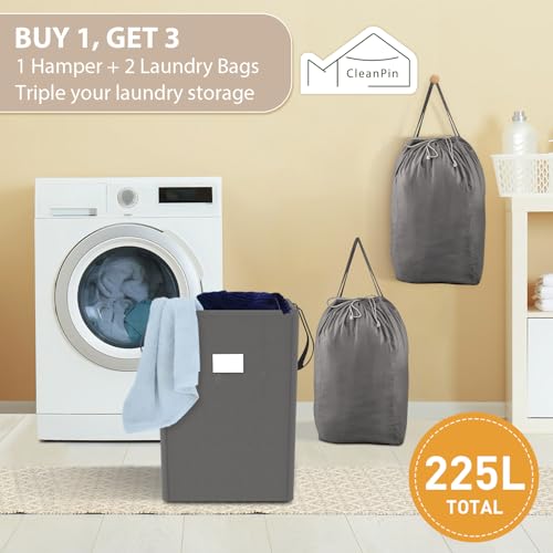 MCleanPin 210L Laundry Hamper Collapsible with 2 Washable Laundry Bags, Dirty Clothes Hamper,Laundry Basket with Handles Foldable Hamper Dorm Laundry Basket for College,Grey - color: Elegant Grey