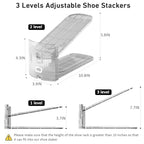 1 Pack Clear Shoe Slots Organizer - Adjustable Height 3.7''to 7.7'' Shoe stackers for a Pair of Shoes,Shoe Rack Storage Shoe Space Saver 50%,Easy to Assemble Shoe Hold Shoe Organizer for cloest