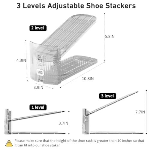 12 Pack Clear Shoe Slots Organizer - Adjustable Height 3.7''to 7.7'' Shoe stackers for a pair of shoes ,Shoe rack storage shoe space saver 50%,Easy to assemble shoe hold shoe organizer for cloest - color: 12 Pack