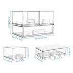 Vtopmart Stackable Storage Drawers Set of 3,Clear Plastic Organizer Bins for Makeup, Cosmetics, Beauty Supplies,Ideal for Vanity, Bathroom,Cabinet,Pantry Organization - style: 2 Small+1 Wide