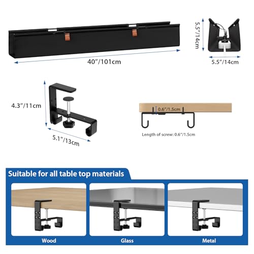 Zilink No Drill Under Desk Cable Management Tray 40" Cord Organizer for Table Clamp/Screw Mount Cable Management Under Desk Waterproof Fabric Cable Management Tray for Office, Home - color: Black, size: 40"