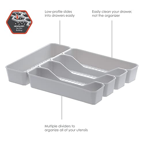 Spectrum Diversified Hexa Drawer Organizer Tray Modern Kitchen Cutlery, Utensil, Silverware Holder Caddy, 5 Dividers Cabinet Storage, 10 x 13, Stone Gray - color: Stone Gray, size: 5 Divider
