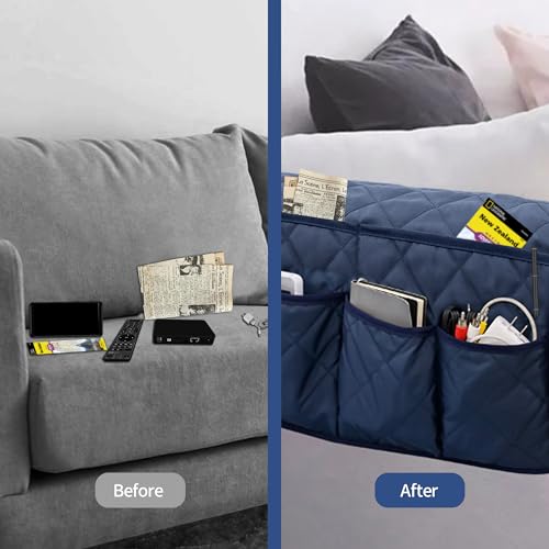 MEHIDFY Armchair Caddy, Waterproof Sofa Armrest Organizer, Non Slip Recliner Organizer, Remote Holder for Recline, Recliner Caddy with 14 Pockets Storage for TV Remote, Phone, Magazine (Blue) - color: Blue