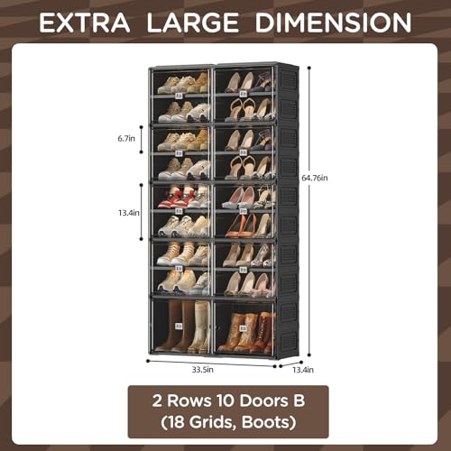 Vipbox Shoe Rack Organizer Cabinet for Closet Entryway,Clear Shoe Storage Boxes Stackable Sneaker Storage with Door Easy Assembly Black Shoe Cabinet with Lids Large 9 Tiers 36 Pairs - size: 9 Tiers 36 Pairs