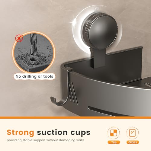 Corner Shower Caddy 2-Pack, Suction Cup Bathroom Shower Organizer with Hooks, No Drilling Rustproof Aluminum Floating Wall Shelf for Inside Shower, Gun Grey (Triangular)