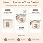 Teddy Bear Storage Basket for Nursery – Large 15"x11" Cotton Rope Bin with Soft Embroidered Bear Patch – Gender Neutral Toy Organizer, Baby Laundry Hamper, Blanket & Diaper Holder - color: Neutral Teddy