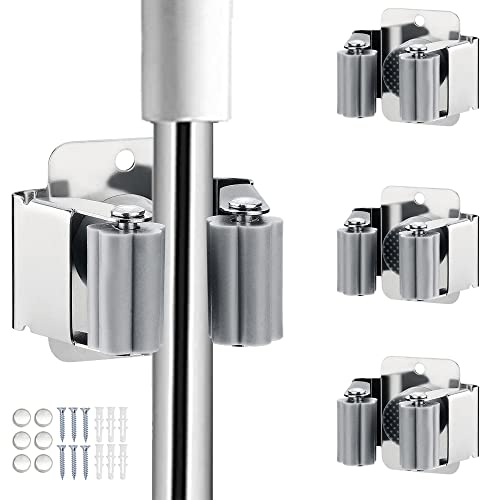 JAMEND CLXP 3PCS Broom and Mop Holder, Heavy Duty Garden Tool Organizer Rack Rake and Shovel Handle, Stainless Steel Mop Hanger. Wall Mounted Utility Rack with Screws, Silver. - color: Silver, size: 3