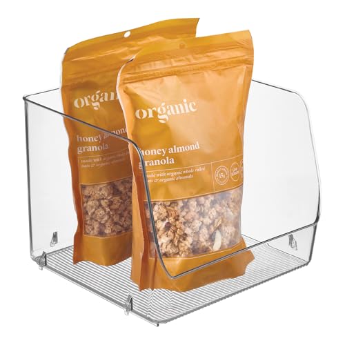 iDesign Linus Stacking Organizer Bins for Kitchen, Pantry, Office, Bathroom, Extra Large-Clear - size: Large