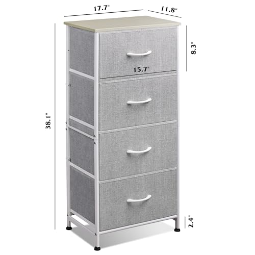 WLIVE 4 Drawers Dresser for Bedroom, Light Grey Fabric Clothes Storage Organizer Unit, Dresser for Hallway, Entryway, Closets, Sturdy Steel Frame, Wood Top - color: Light Grey