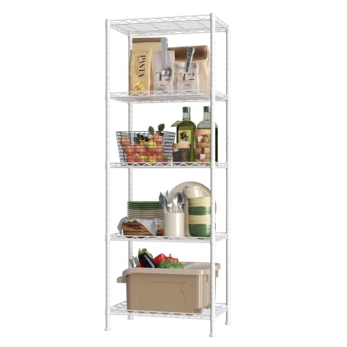HOMEFORT 5-Shelving Unit, Adjustable Wire Shelving, Metal Wire Shelf Rack Organizer for Kitchen, Pantry, Closet, Bathroom, Laundry, White,21" W x 11" D x 53" H - color: White, size: 21"W x 11"D x 53"H