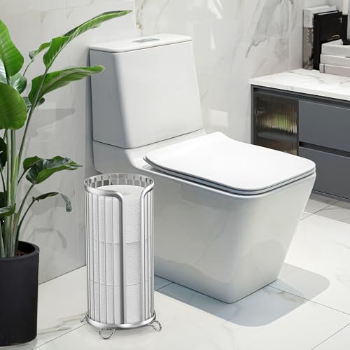 Toilet Paper Holder Stand, Freestanding Toilet Tissue Organizer, Minimalistic Storage Solution, Reserve Mega Rolls-Silver - color: Silver, size: 1 Pack