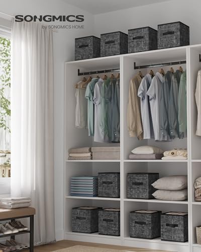 SONGMICS Storage Cubes, 10.2 x 10.2 x 11 Inches Non-Woven Fabric Bins with Double Handles, Set of 10, Closet Organizers for Shelves, Foldable, for Clothes, Ink Black UROB126B01 - color: Ink Black, size: 10 Pack (10.2"L x 10.2"W x 11"H）