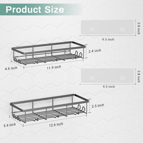 Shower Shelves for Inside Shower, 2 Pack Adhesive Bathroom Caddy Organizer Basket Rack for Storage and Organization, Wall Suction Bath Bathtub Shampoo Holder Set for RV Camper, Black - color: Black, size: Large 2 Pack