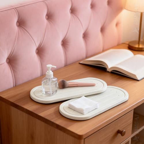 Razborci 2PCS Water Absorbing Stone Drying Tray Mat for Bathroom Sink & Kitchen Counter Faucet Organizer Decor, Quick Dry Dish Soap Dispenser Sponge Holder, Vanity Sink Caddy Coaster,White -10"*3.8" - color: 2pack-10"x 3.8" - White