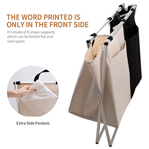 Nicesail Laundry Basket 2 Section Hamper Washing Storage Basket Bag, Folding Hamper Waterproof & Aluminum X-Frame, Cloth Organizer Durable Laundry Basket for Bathroom Home with Carrying Handle - size: 2 sections